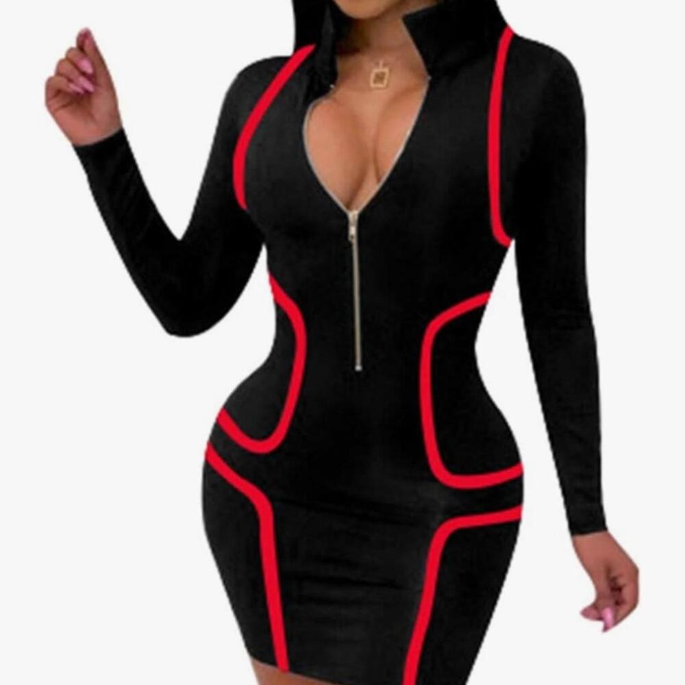 Black and red bodycon zip